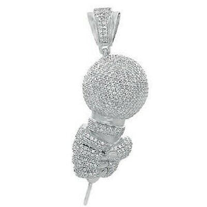 Mens 925 Sterling Silver Diamond Pave Setting Round Micro Phone 1.75" Pendant