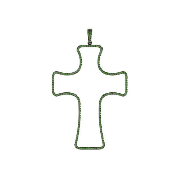 Natural Pave Chrome Diopside 925 Solid Silver Holy Cross Pendant Fashion Jewelry