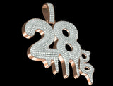 Lucky Number 28g Pendant HipHop Style Diamond Studded Solid Sterling Silver925