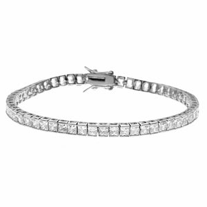 12.00 CT Princess Cut White Diamond 14k White Gold Over Tennis Bracelet 7" 4mm