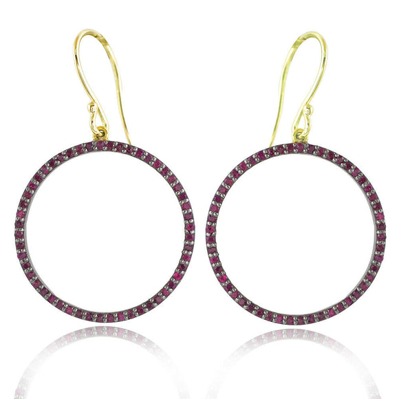 Natural Pave Red Ruby Gemstone 925 Silver Gold Handmade Dangle Earrings Jewelry