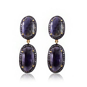 Natural Blue Sapphire Oval Shape Diamond 925 Silver Earrings Jewelry EAMJ-251