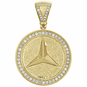 14K Yellow Gold Over Mens Diamond Mercedes Medallion Pendant 1.85" Charm 1.24 CT