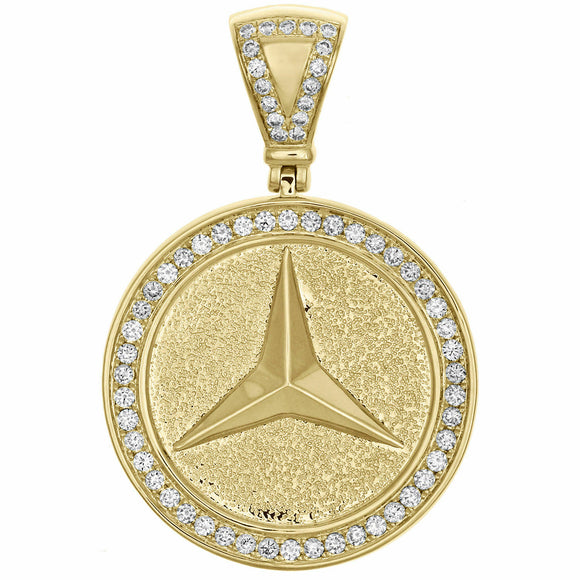 14K Yellow Gold Over Mens Diamond Mercedes Medallion Pendant 1.85