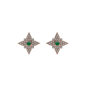 14k Rose Gold Micro Pave Diamond Emerald Starburst Stud Earrings Fashion Jewelry