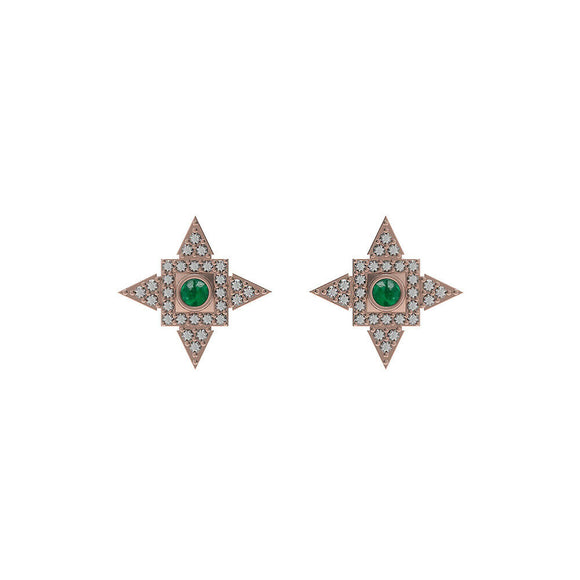 14k Rose Gold Micro Pave Diamond Emerald Starburst Stud Earrings Fashion Jewelry