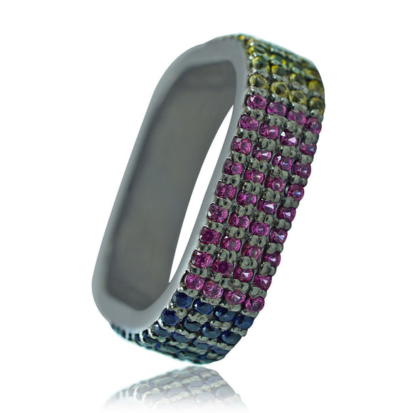 1.16cts Natural Multi Gemstone 925 Sterling Silver Fine Band Ring Jewelry Sz 7