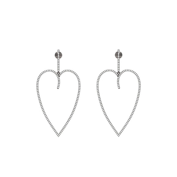 1.28ct Pave Setting Diamond 925 Sterling Silver Heart Dangle Earrings Jewelry