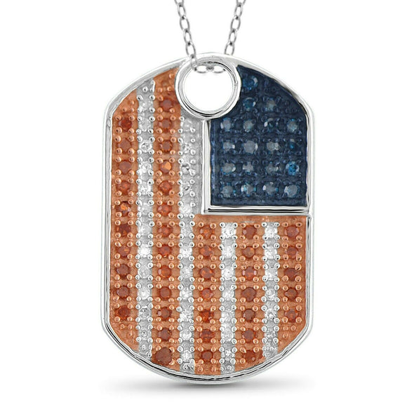 2.0 CT. T.W. Round Cut White & Color-Enhanced Blue and Red Diamond Flag Pendant