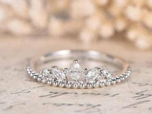 14K White Gold Over 0.20Ct Marquise Diamond Wedding Bridal Engagement Band Ring