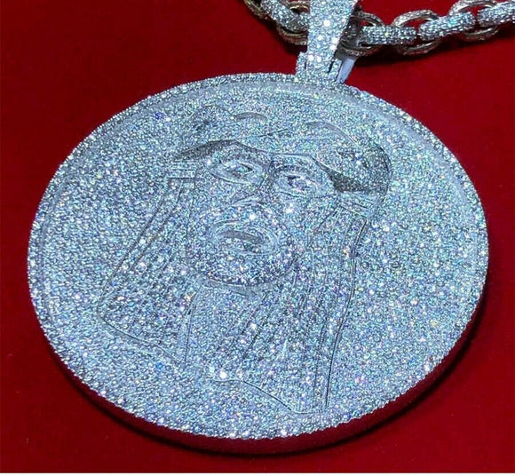 HipHop Style Pendant Jesus round shape Diamond Studded Solid Sterling Silver 925