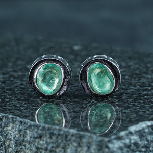 Natural Emerald Stud Earrings Solid 925 Sterling Silver Ear Studs Jewelry Gifts