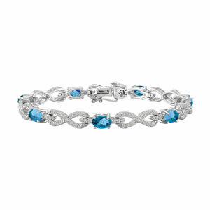 Womens Lab Created Blue Topaz & Diamond 14k White Gold Over 7" Tennis Bracelet