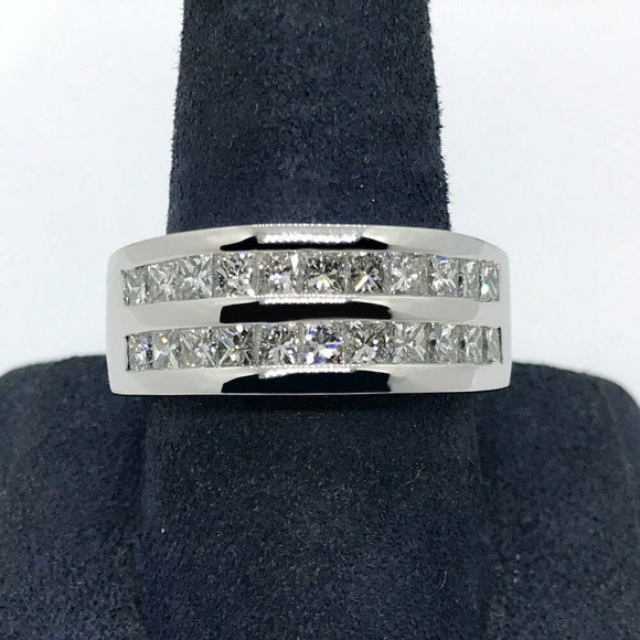 2.50 ct Princess Diamond Men's 2 Row Channel Set Wedding Band 14K White Gold FN