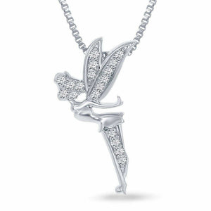 1/2 CT D/VVS1 Diamond 14k White Gold Over Disney Tinker Bell Charm Pendant Chain