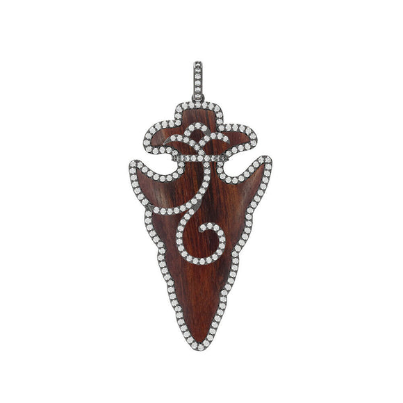 925 Sterling Silver Natural White Diamond Arrow Design Wooden Pendant Jewelry