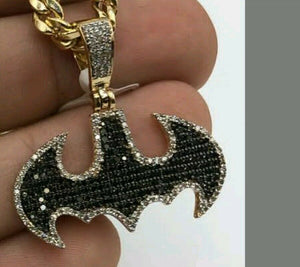 Lucky BATMAN LOGO Pendant HipHop Style Diamond Studded Solid Sterling SILVER925