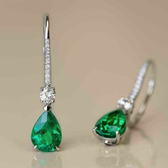 4.50 CT Pear Cut Green Emerald Solitaire Two Stone Ladies Dangle Earrings