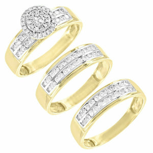 10k Gold Over Trio Set Men Women Wedding Bridal Engagement Band 0.90ct Diamonds