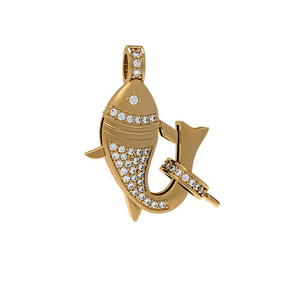 14k Yellow Gold Natural Pave Diamond Lobster Fish Lock Claps Finding Jewelry