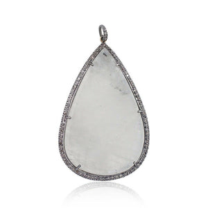 925 Silver Natural Rainbow Moonstone Diamond Handmade Pendant Jewelry PEMJ-1031