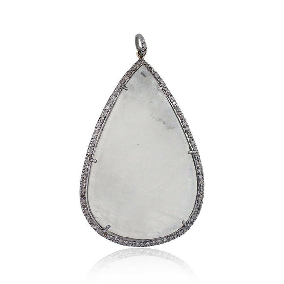 925 Silver Natural Rainbow Moonstone Diamond Handmade Pendant Jewelry PEMJ-1031