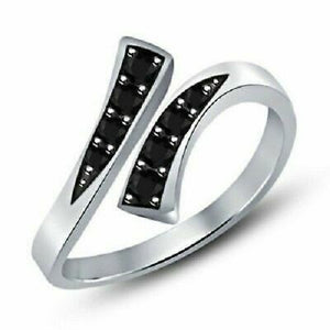 14k White Gold Over .925 Silver RD Black Diamond Adjustable Bypass Toe Ring