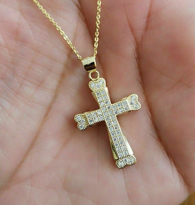 Diamond Cross Pendant 14K Yellow Gold over Women's Men's Necklace 0.25 Ct