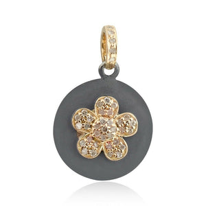 925 Silver 14k Gold Genuine Pave Diamond Charm Flower Pendant Jewelry FIMJ-326