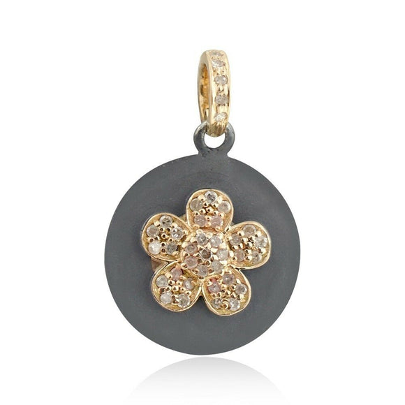 925 Silver 14k Gold Genuine Pave Diamond Charm Flower Pendant Jewelry FIMJ-326