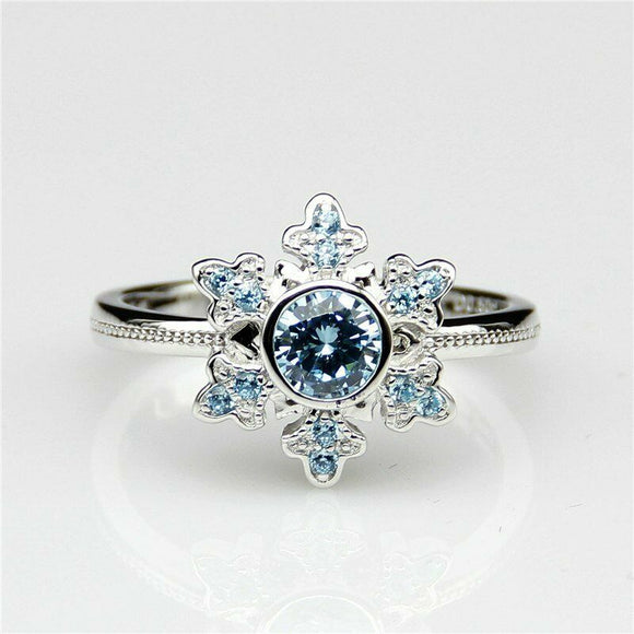 0.50 ct Aquamarine 14k White Gold Over Snowflake Princess Queen's Wedding Ring