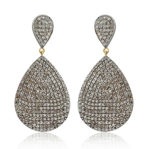 14k Gold Natural Diamond Pave Earrings 925 Sterling Silver Handmade Jewelry GIFT