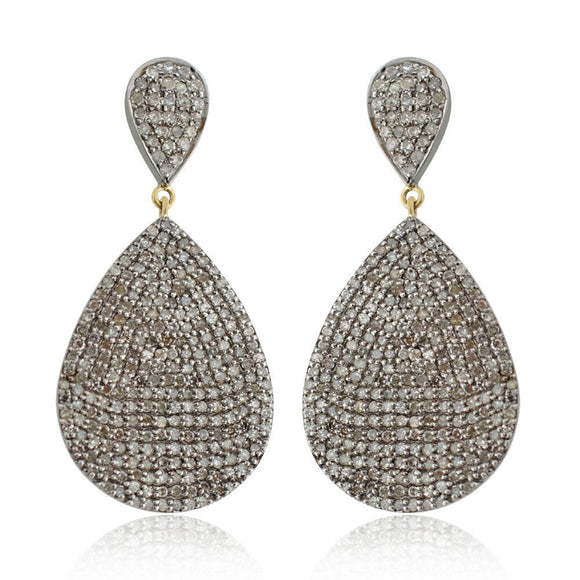 14k Gold Natural Diamond Pave Earrings 925 Sterling Silver Handmade Jewelry GIFT