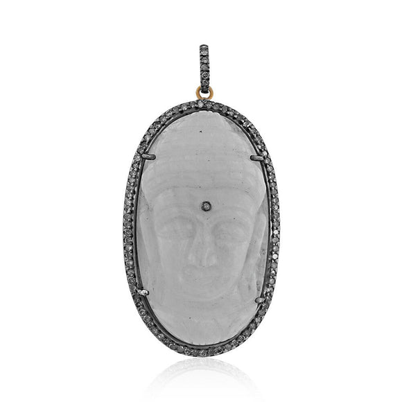 Genuine Rainbow Moonstone Diamond Buddha Pendant 925 Silver Jewelry PEMJ-1038