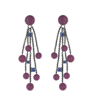 Pave Set Pink Ruby Blue Sapphire Beads 925 Silver Chandelier Earrings Jewelry