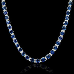 20.00 Ct Oval Cut Blue & White Sapphire 14K White Gold Over 20" Tennis Necklace