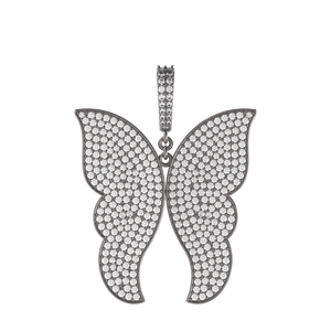 Natural Pave White Diamond 925 Silver Butterfly 18" Link Chain Pendant Jewelry