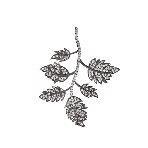 Stunning Natural Pave Diamond 925 Sterling Silver Handmade Leaf Pendant Jewelry