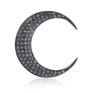 Natural Pave Diamond 925 Sterling Silver Half Moon Pendant Crescent Moon Jewelry