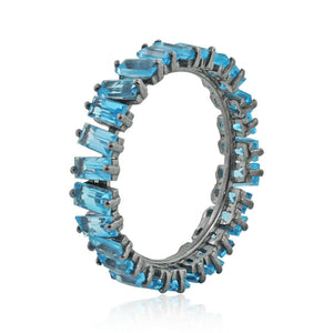 925 Solid Silver Beautiful Blue Topaz Eternity Band Ring Wedding Jewelry GIFTS