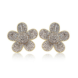 14k Yellow Gold Genuine Pave Set Diamond Flower Stud Earrings Handmade Jewelry