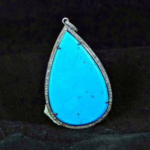 Natural Brown Diamond Turquoise Pendant 925 Silver Handmade Jewelry Mother's Day