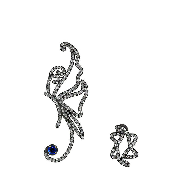 Pave Diamond Blue Sapphire Solid 925 Silver Designer Dragonfly Ear Cuff Jewelry