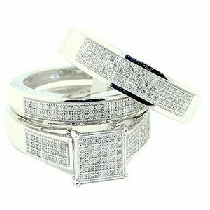 14k White Gold Finish D/VVS1 Diamond Engagement Wedding Ring Trio Set 1.80 CT