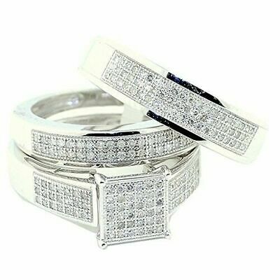 14k White Gold Finish D/VVS1 Diamond Engagement Wedding Ring Trio Set 1.80 CT