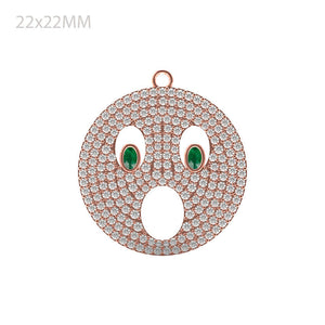 1.06cts Natural Pave Diamond Emerald Solid 14k Rose Gold Emoji Pendant Jewelry