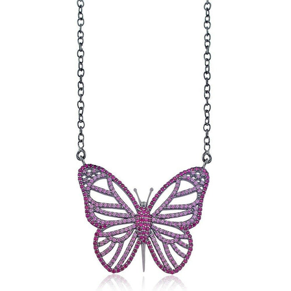 Natural Pink Sapphire Ruby 925 Sterling Silver Butterfly Chain Pendant Jewelry