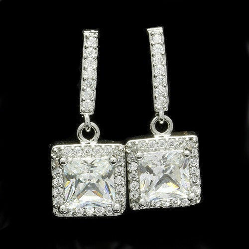 Moissanite Engagement Earrings 925 Sterling Silver 2.57 Ct Off White Princess