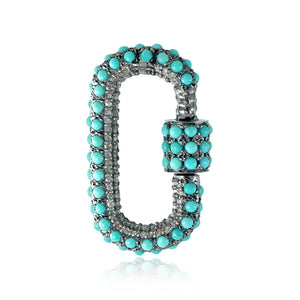 Natural Diamond Pave Turquoise Carabiner Lock Finding Silver Gemstone Jewelry