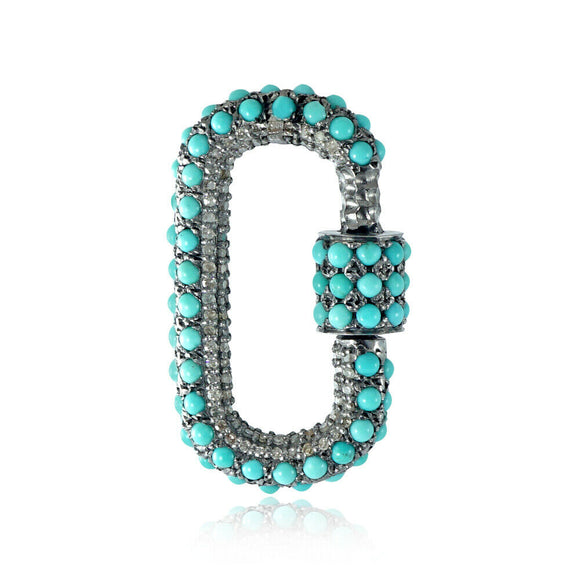Natural Diamond Pave Turquoise Carabiner Lock Finding Silver Gemstone Jewelry